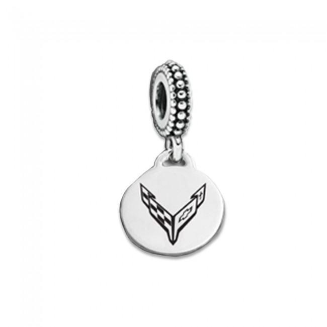 C8 Corvette, Next Generation C8 Corvette Crossed Flags Sterling Silver Dangle Charm C8 Corvette, Next Generation C8 Corvette Crossed Flags Sterling Silver Dangle Charm