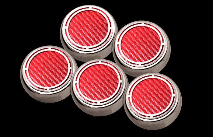 1997-2013 C5/C6 Corvette AUTO, Cap Cover Set Slotted Carbon Fiber 5pc Automatic, Red, Stainless Steel