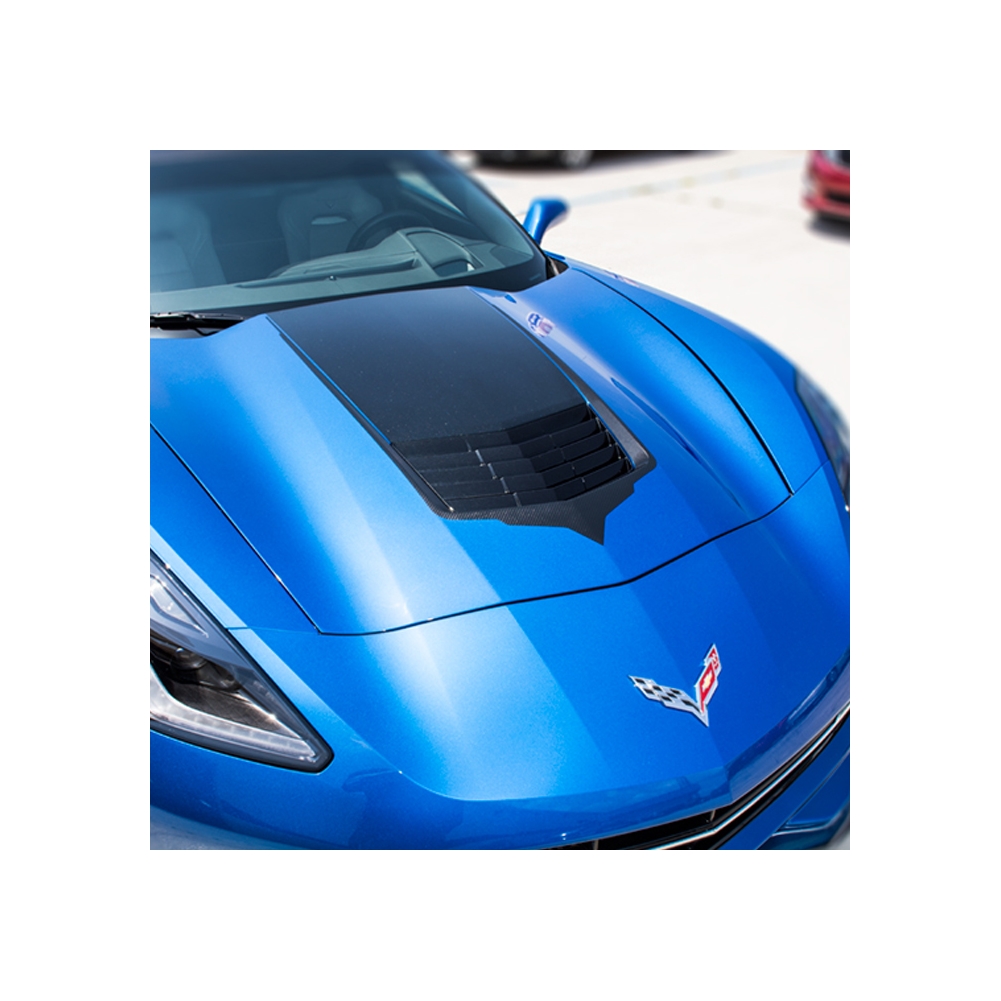 C7 Corvette Stingray Hood Vent Graphic Black Carbon Fiber with Brushed Black Trim