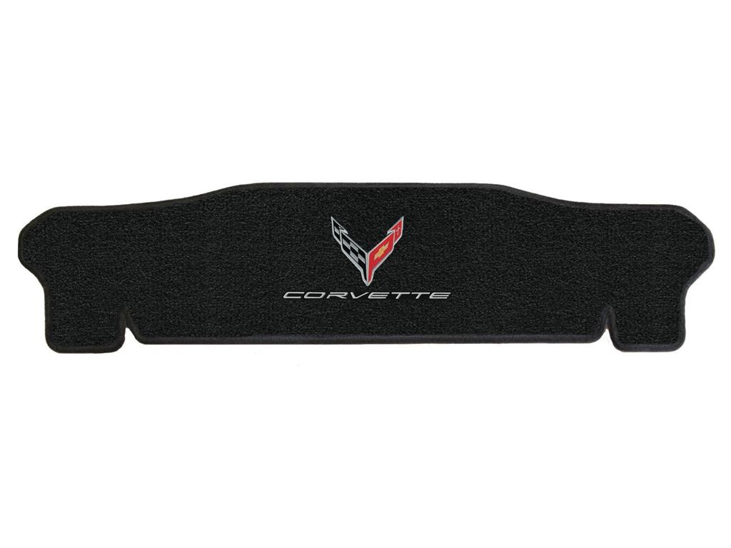 C8 Corvette Stingray 2020-2022 Ebony / Black Lloyds Cross Flag Emblem & Script Rear Cargo Trunk Mat