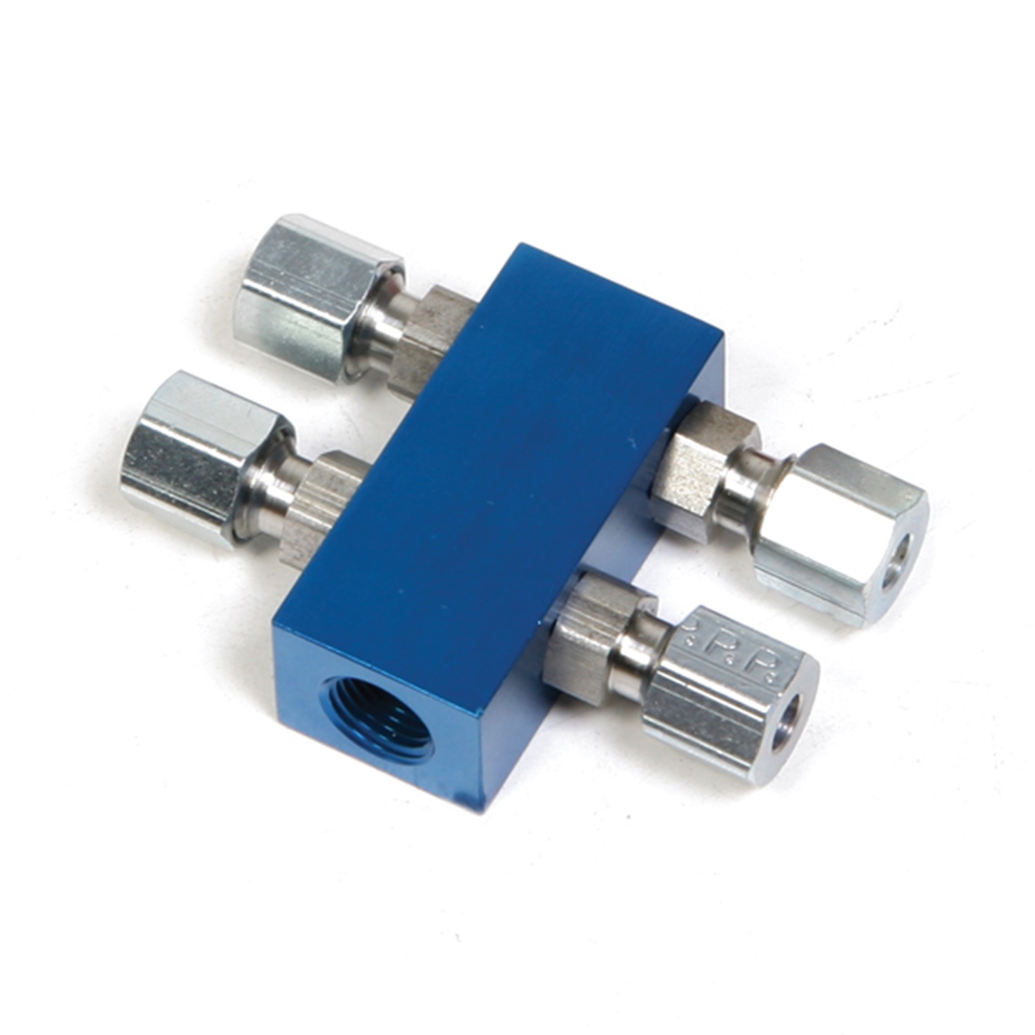 Nitrous Oxide Distribution Block, NOS Distribution Blocks, 1 IN 4 OUT DIST BLOCK (INC COMP FITTINGS) BLUE