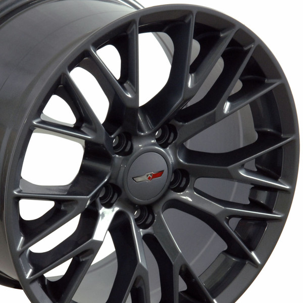 C7 Z06 Corvette Gunmetal Wheel Set 19x10 Size Fitment for C6 Corvette, Pair with Black Lugs