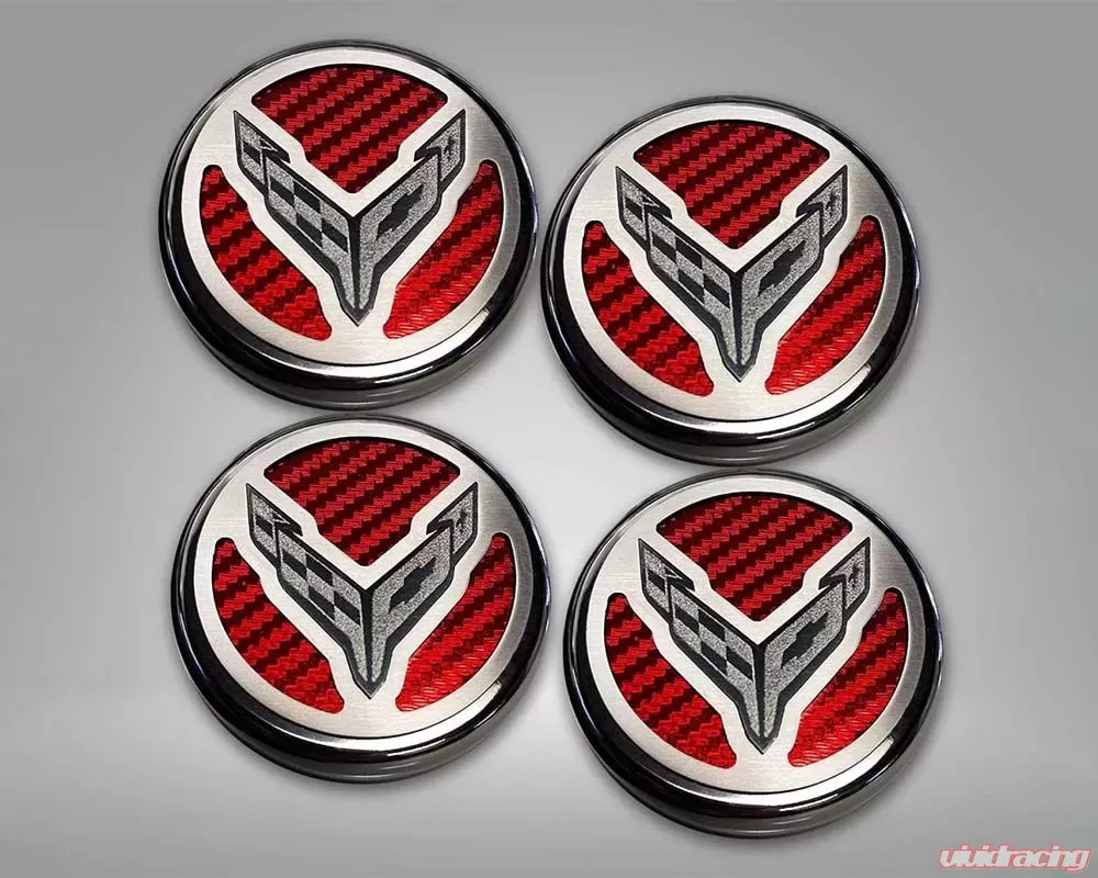 American Car Craft 4pc Red Carbon Fiber Polished/Brushed Finish Cap Cover Chevrolet Corvette Coupe C8 2020-2024