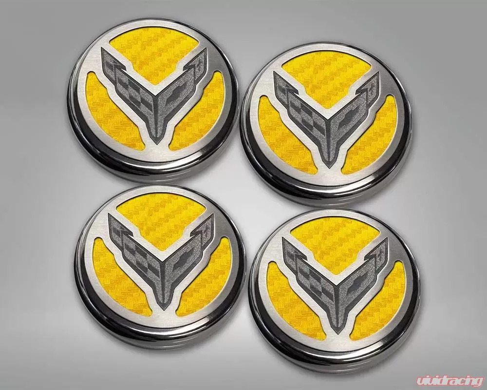 American Car Craft 4pc Yellow Carbon Fiber Polished/Brushed Finish Cap Cover Chevrolet Corvette Coupe C8 2020-2024