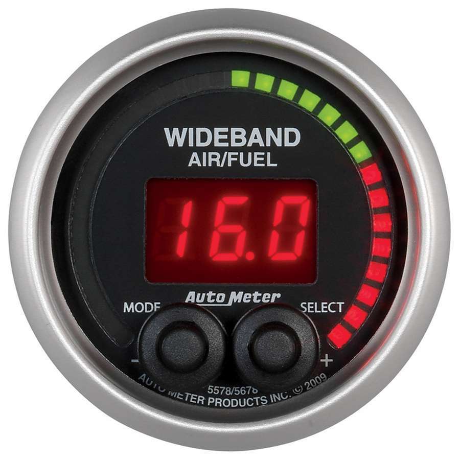 Auto Meter Air-Fuel Ratio Gauge, Elite Series, Wideband, 6:1-20:1 AFR, Electric, Digital, 2-1/16" Diameter, Black Face, Each