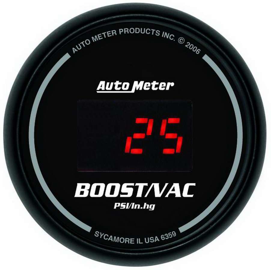 Auto Meter Boost/Vacuum Gauge, Z-Series, 30" HG-30 psi, Electric, Digital, 2-1/16" Diameter, Black Face, Each