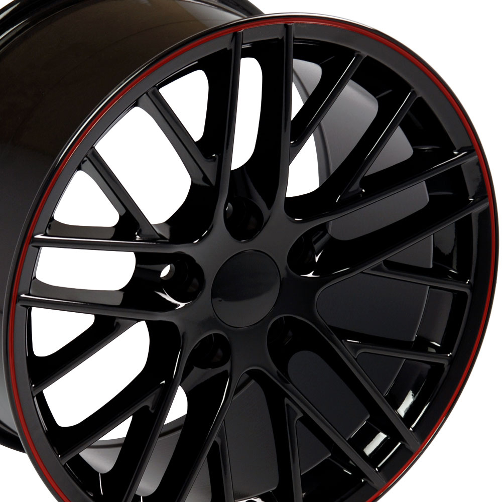 18" Replica Wheel fits Chevy Corvette,  CV08A Black Red Line 18x10.5