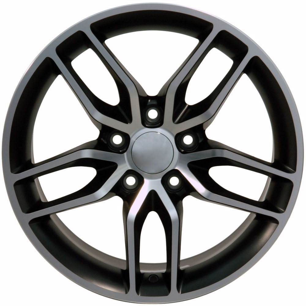 18" fits Chevrolet,  C7 Stingray Replica Wheel,  Satin, Black, Machined 18x10.5