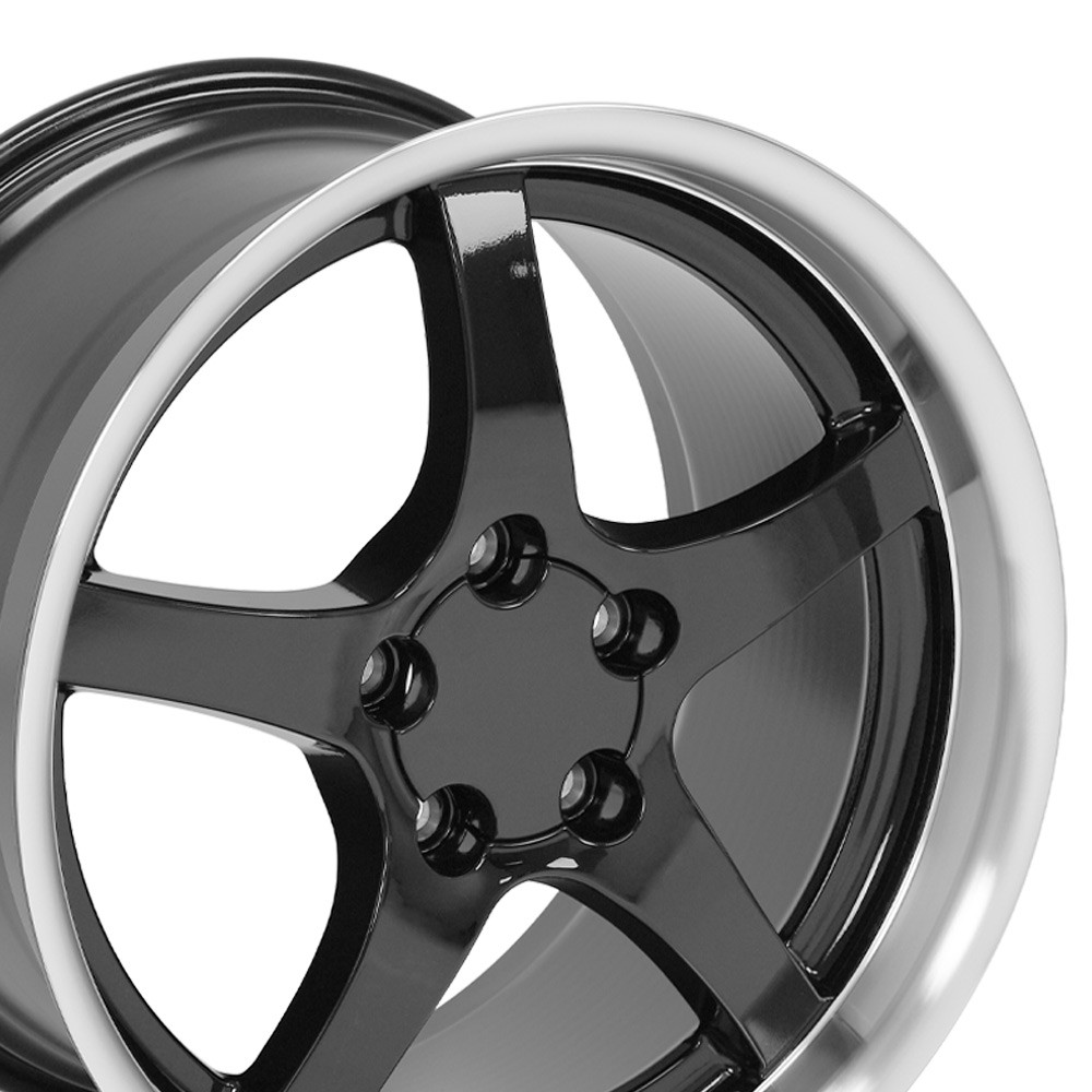 18" Replica Wheel fits Chevy C5 Corvette,  CV05 Stainless Deep Dish Lip Black 18x10.5