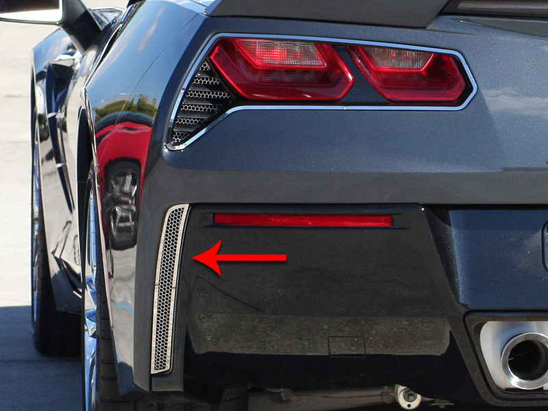 2014 C7 Corvette Stingray Rear Valance Vent Grilles Matrix Series Alumi-Steel 2Pc Polished