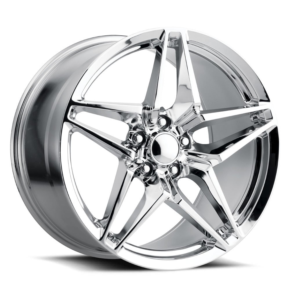 C7 ZR1 Corvette, Chrome Reproduction Split Spoke Wheels, Front 18"x8.5"/19"x10" C7/C6 Offsets