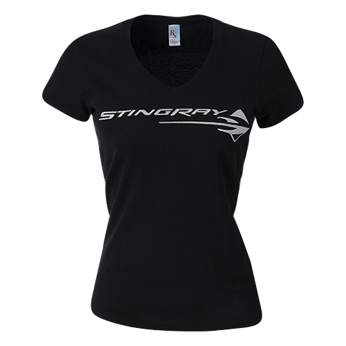 C7 Stingray Corvette Ladies C7 Stingray Logo Metallic V-Neck Shirt