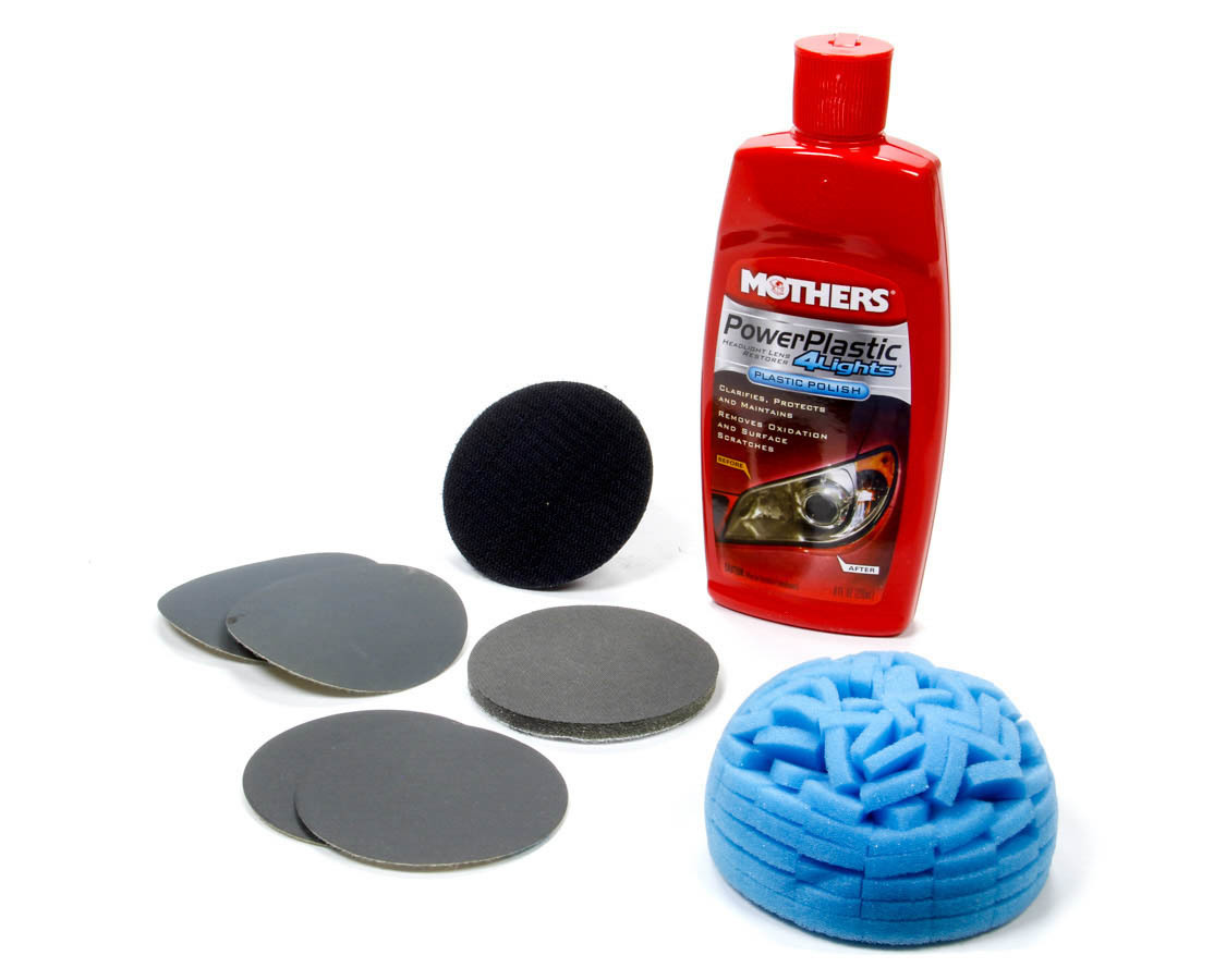 MOTHERS Headlight Polishing Kit, Powerball 4 Lights, Compound / Buff / Cloths, Kit