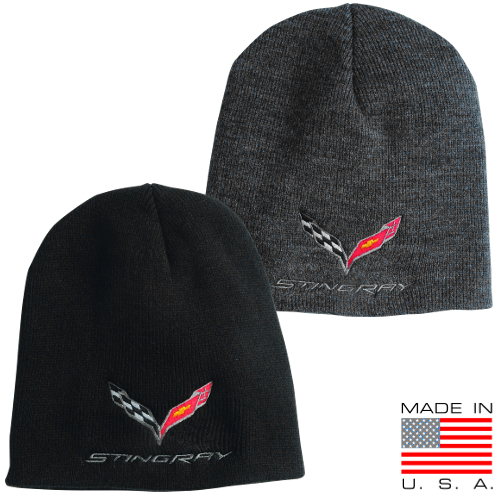 C7 Corvette C7 STINGRAY Knit PULLOVER BEANIE No Cuff, Charcoal