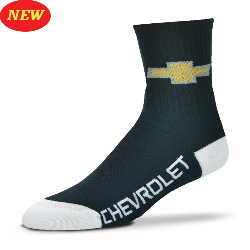 Chevrolet Bowtie, Quarter Crew Socks, Pair, Black with Bowtie Logo, Chevrolet Script