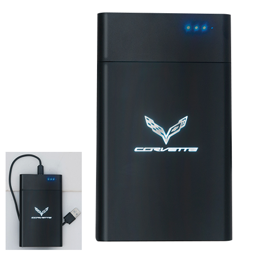 C6 and C7 Corvette, Chevrolet C7 Flag Logo, Light Up Power Bank, Charger