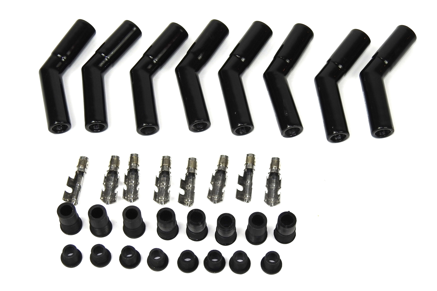 PERTRONIX IGNITION Boot/Terminal Kit, Spark Plug, 8 mm, Ceramic, Black, 45 Degree, Set of 8