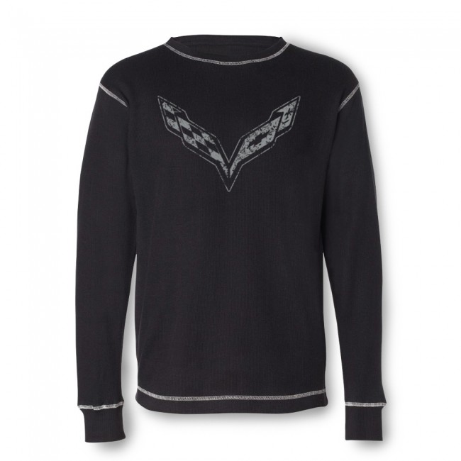 Corvette C7 Vintage Corvette Thermal, Long Sleeved Shirt, Black