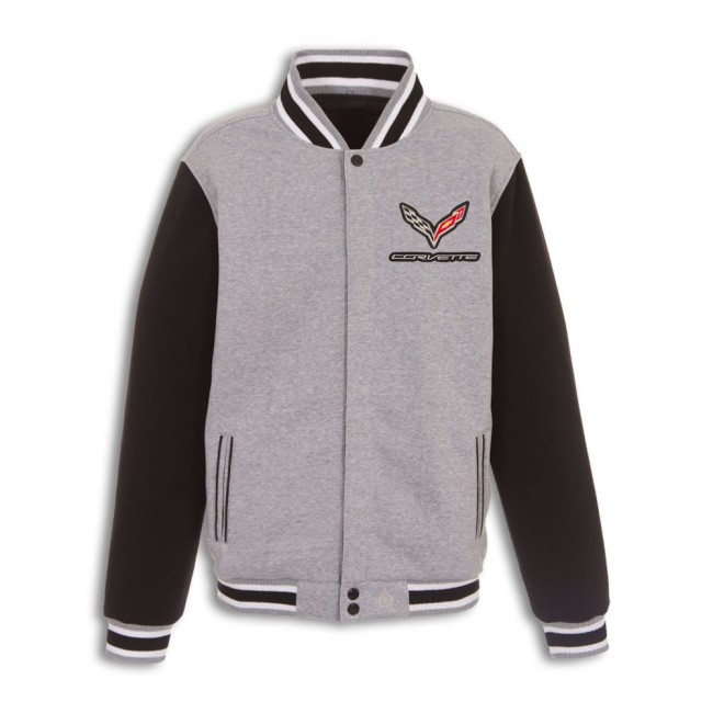 Corvette C7 Crossed Flags Logo Varsity Jacket, Gray/Black - Reversible