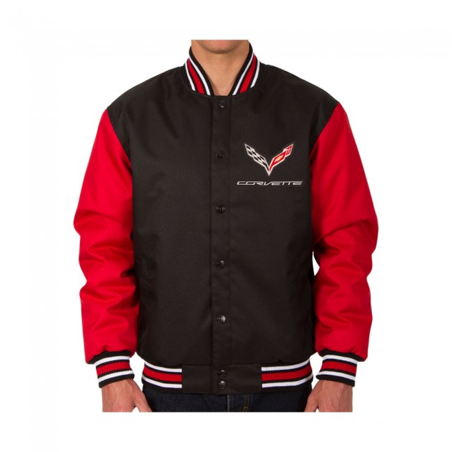 Corvette C7 Logo Varsity Jacket, Black/Red