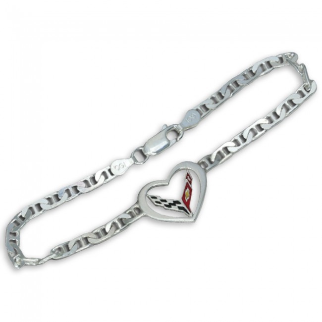 C8 Corvette Crossed Flags Heart Bracelet