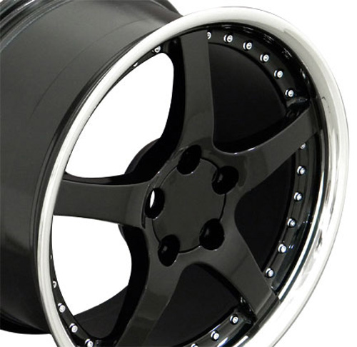 18" Replica Wheel fits Chevy Corvette,  CV05 Stainless Deep Dish Lip Black 18x9.5