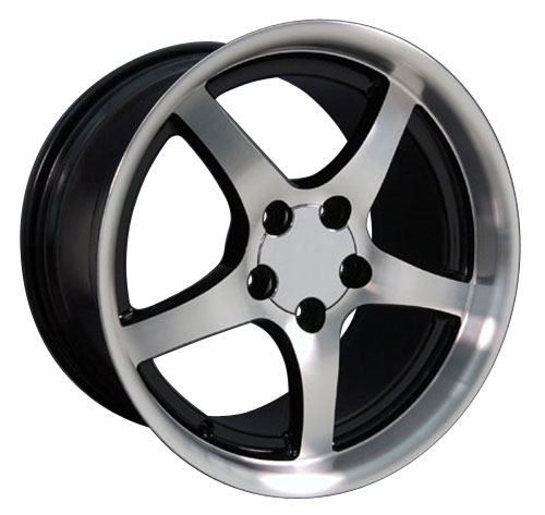 18" Replica Wheel fits Chevy Corvette,  CV05 Deep Dish Black Machined 18x10.5