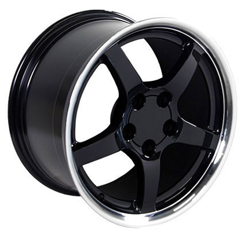 18" Replica Wheel fits Chevy Corvette,  CV05 Deep Dish Machined Lip Black 18x9.5